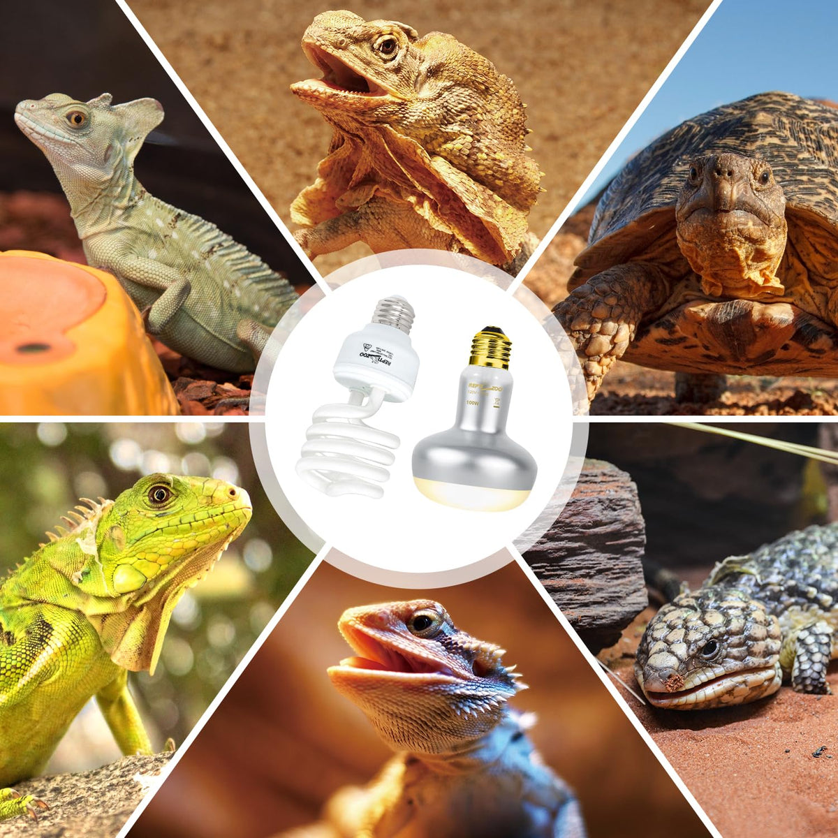 Reptile Heat Lamp Combo Pack with Dual Light Fixture, 100W Basking Spot Light & 26W UVA UVB Bulb E908