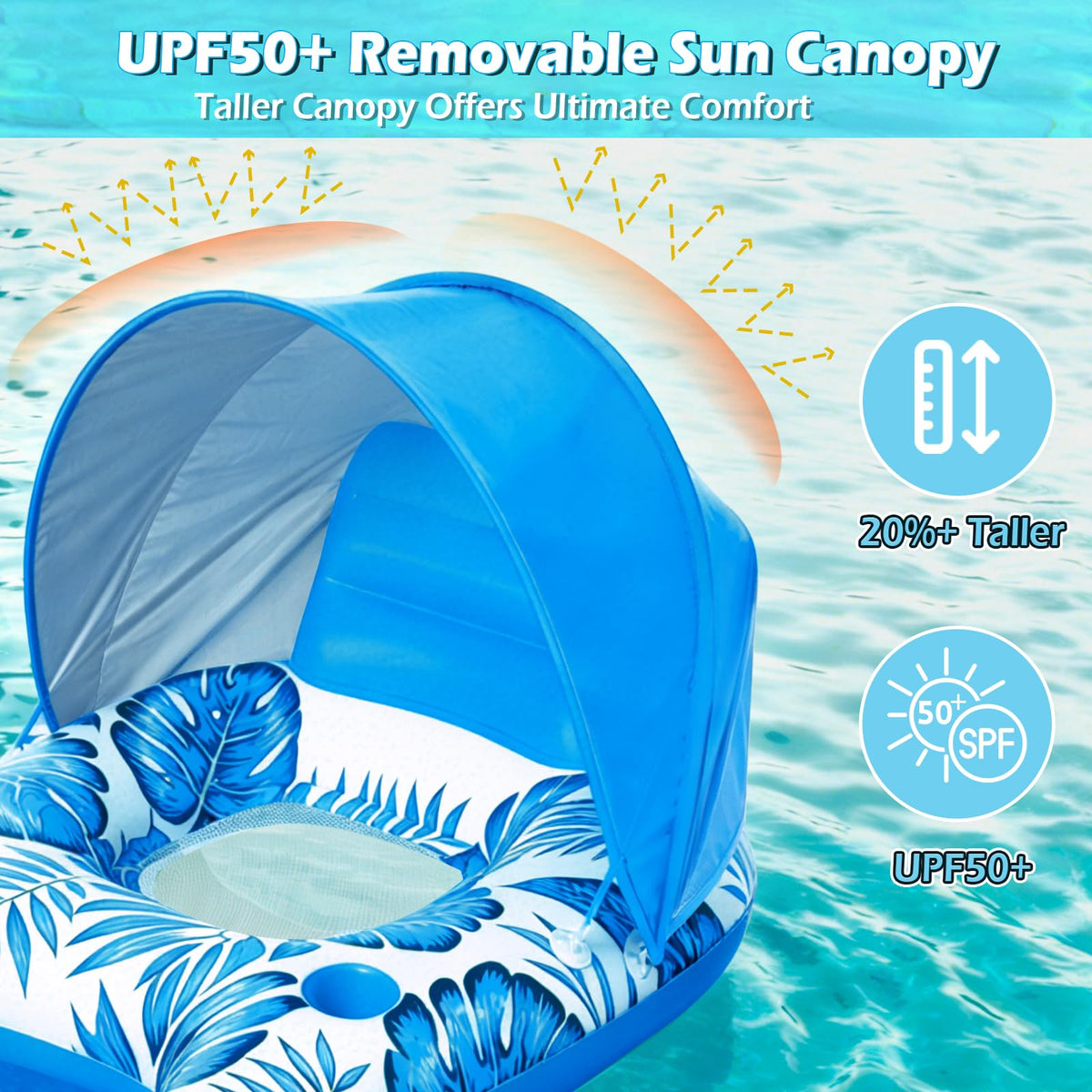 Inflatable Pool Float Lounger with Canopy and Cup Holders S563832