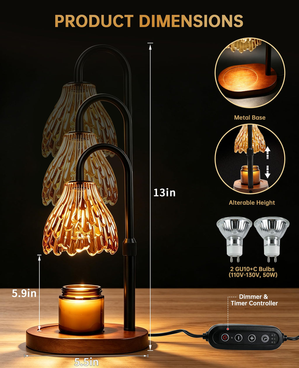 Glass Candle Warmer Lamp with Timer & Dimmer W62489