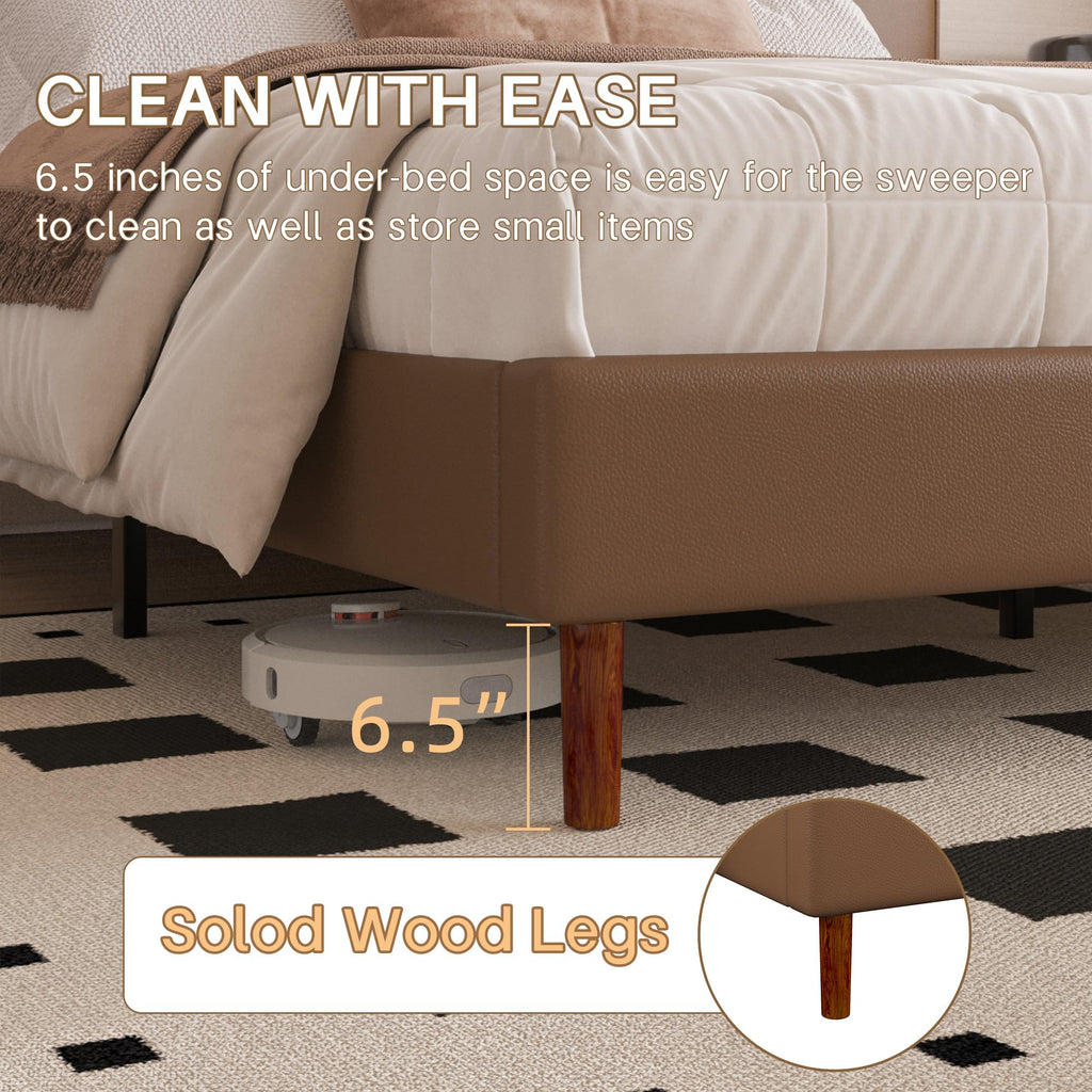 Brown Leather Full Size Platform Bed Frame W299