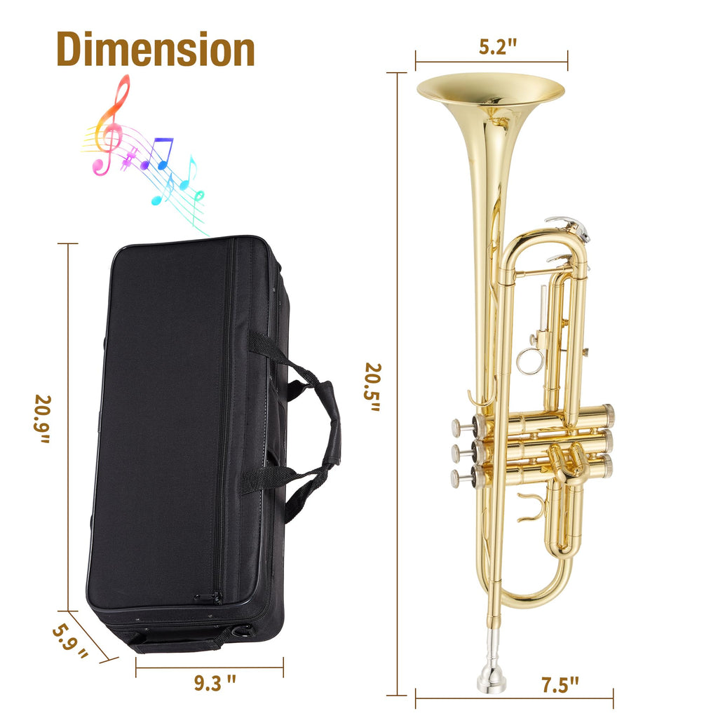 Bb Trumpet with Case Mouthpiece Gloves Cleaning Kit and Polish Cloth G878