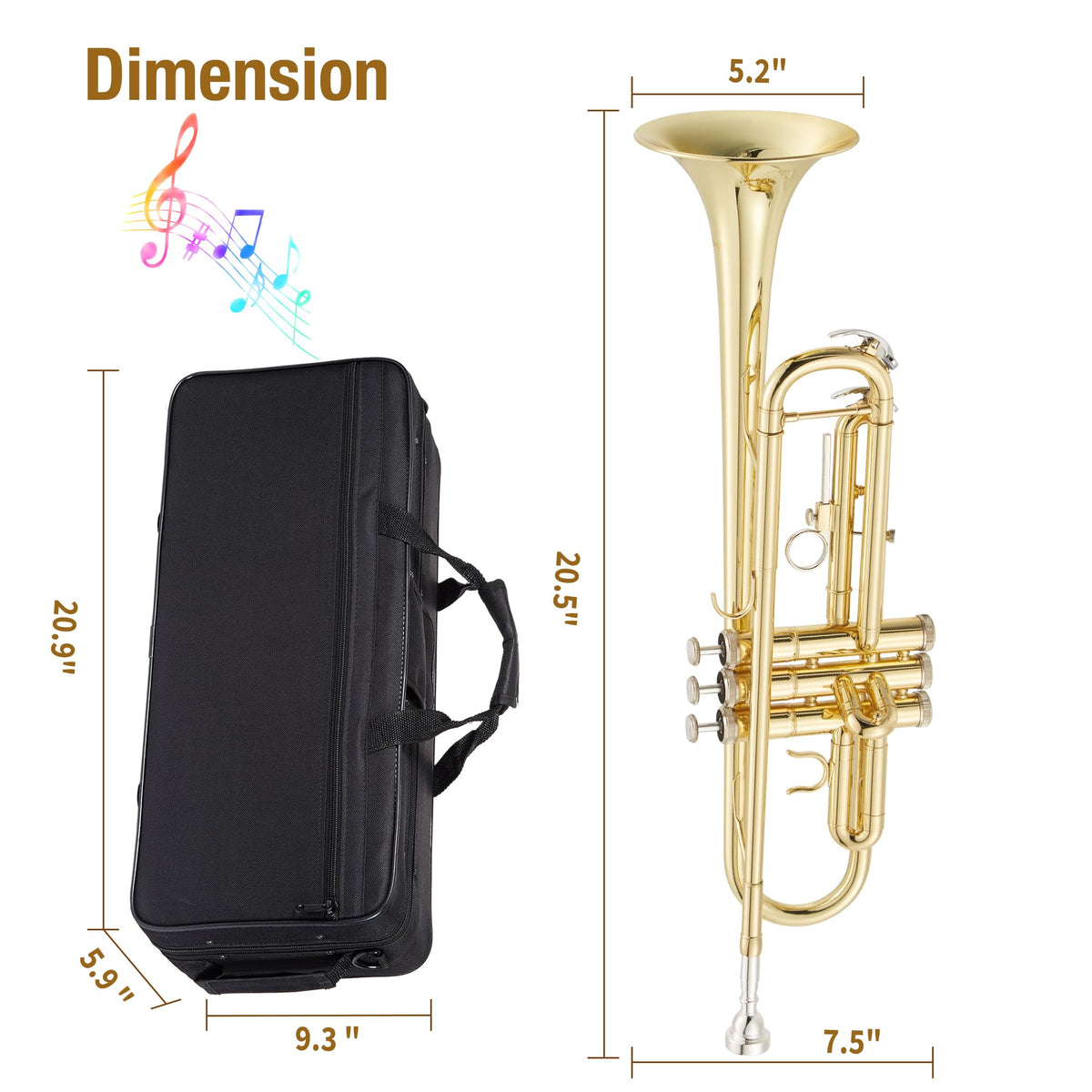 Bb Trumpet with Case Mouthpiece Gloves Cleaning Kit and Polish Cloth G878