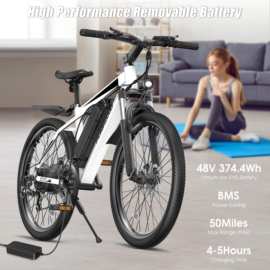 1000W 50Miles 26" Electric Mountain Bike with 48V Removable Battery X4369