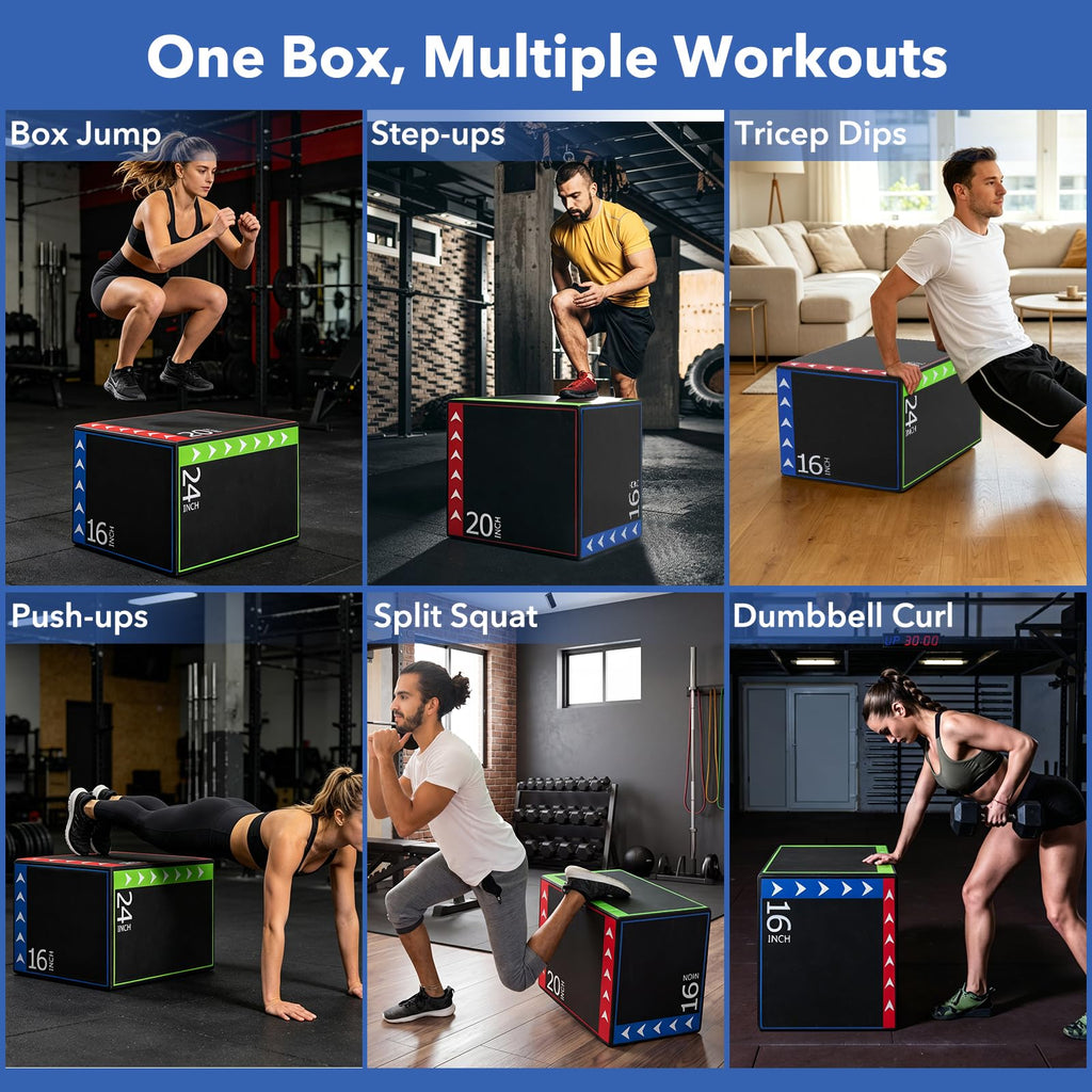 3 in 1 Plyometric Jump Box 16/20/24 Inch Soft Foam W24922