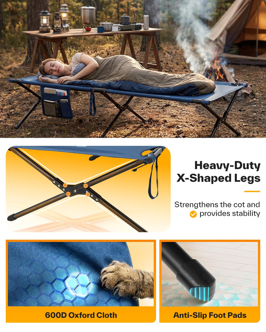 Camping Cot 78.3"x28.7"x14.6" Heavy Duty Folding Bed Support 330 Lbs Q577308