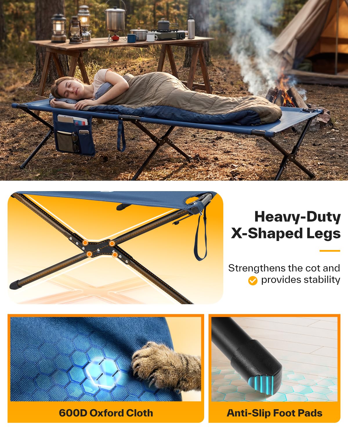 Camping Cot 78.3"x28.7"x14.6" Heavy Duty Folding Bed Support 330 Lbs Q577308