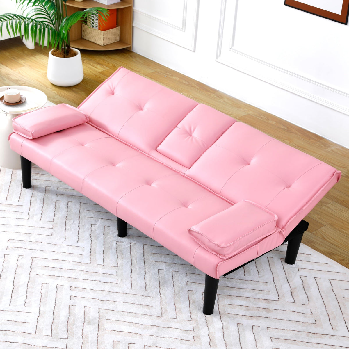 Pink 3 in 1 Convertible Sleeper Sofa Bed with Cup Holder D258182