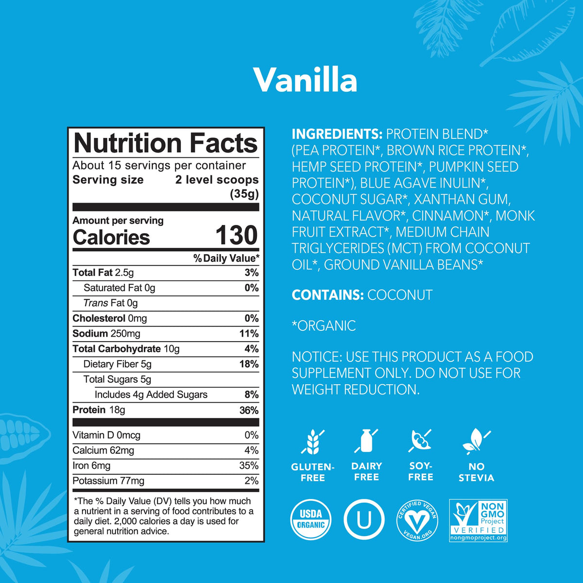 Organic Plant Based Vanilla Protein Powder 19.6 oz V823