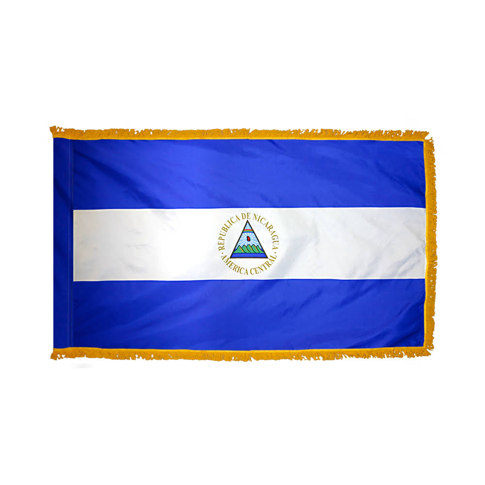 3ft. x 5ft. Nicaragua Flag with Side Pole Sleeve and Fringe K3527