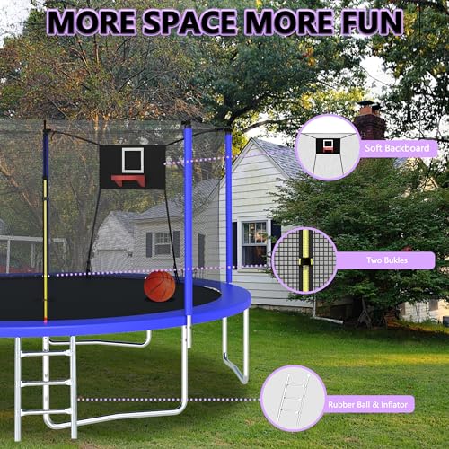 12FT 14FT 15FT 16FT Trampoline with Basketball Hoop, Ladder and Safety Enclosure Net S232869