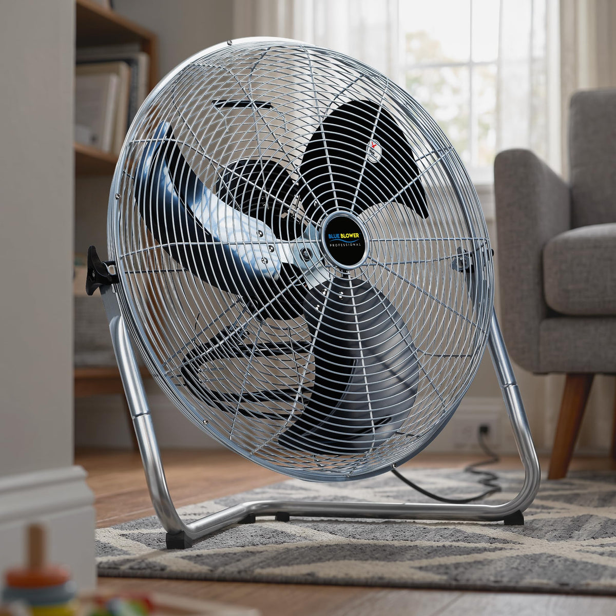 Blue 20 Inch High Velocity 4600 CFM 3 Speed Floor Fan E2562
