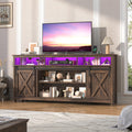 Farmhouse TV Stand with Power Outlet and Sliding Barn Doors A2287