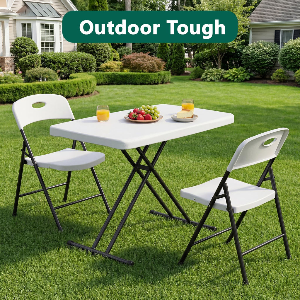 30in White Folding Table with Adjustable Height W459