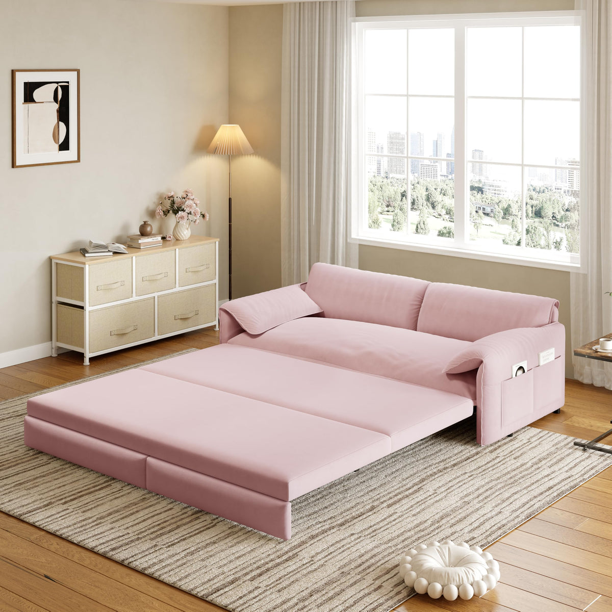 Queen Size Velvet Sleeper Sofa Bed D3580