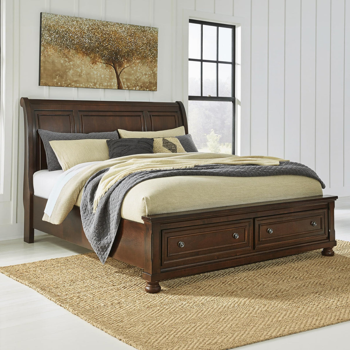 Cal King Sleigh Bed Frame with Storage C384