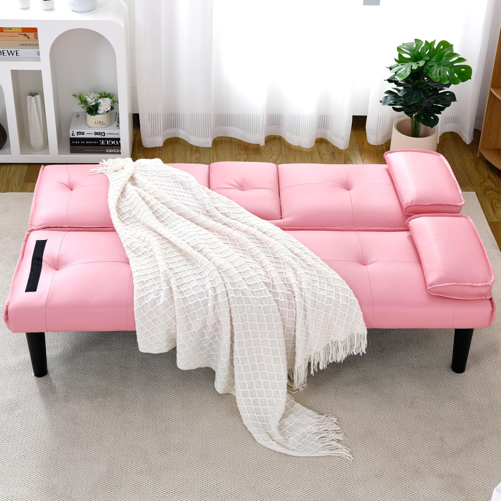 Pink 3 in 1 Convertible Sleeper Sofa Bed with Cup Holder D258182