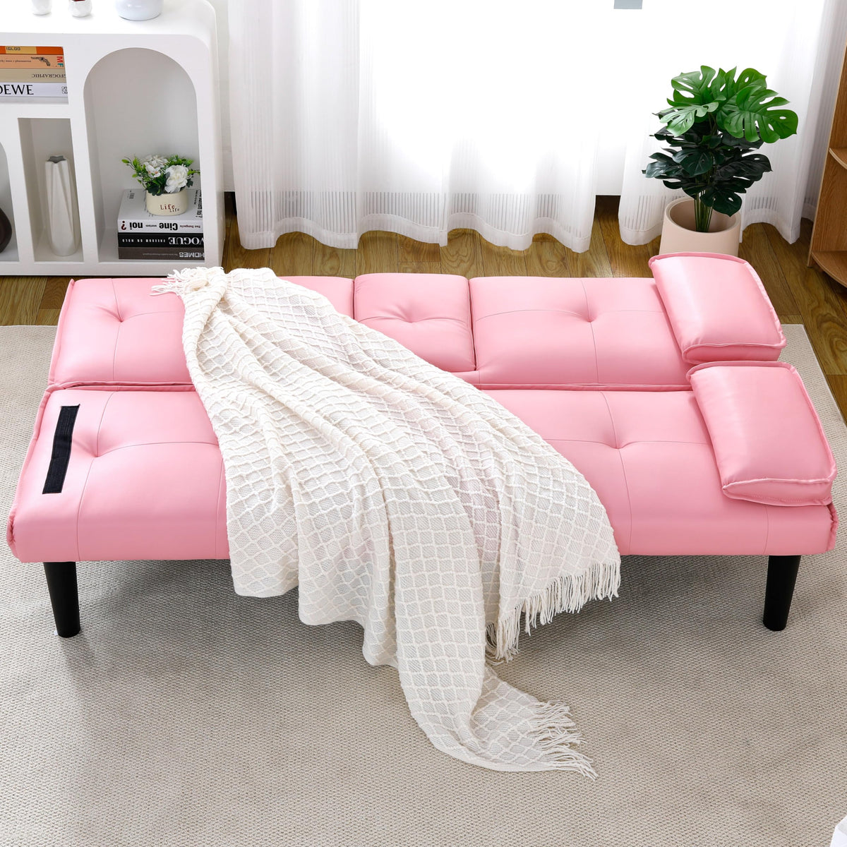 Pink 3 in 1 Convertible Sleeper Sofa Bed with Cup Holder D258182