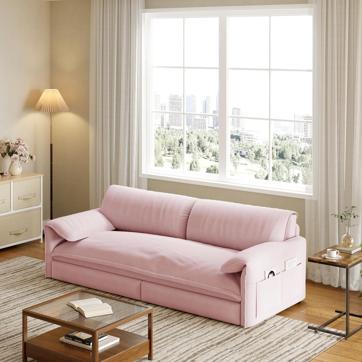 Queen Size Velvet Sleeper Sofa Bed D3580