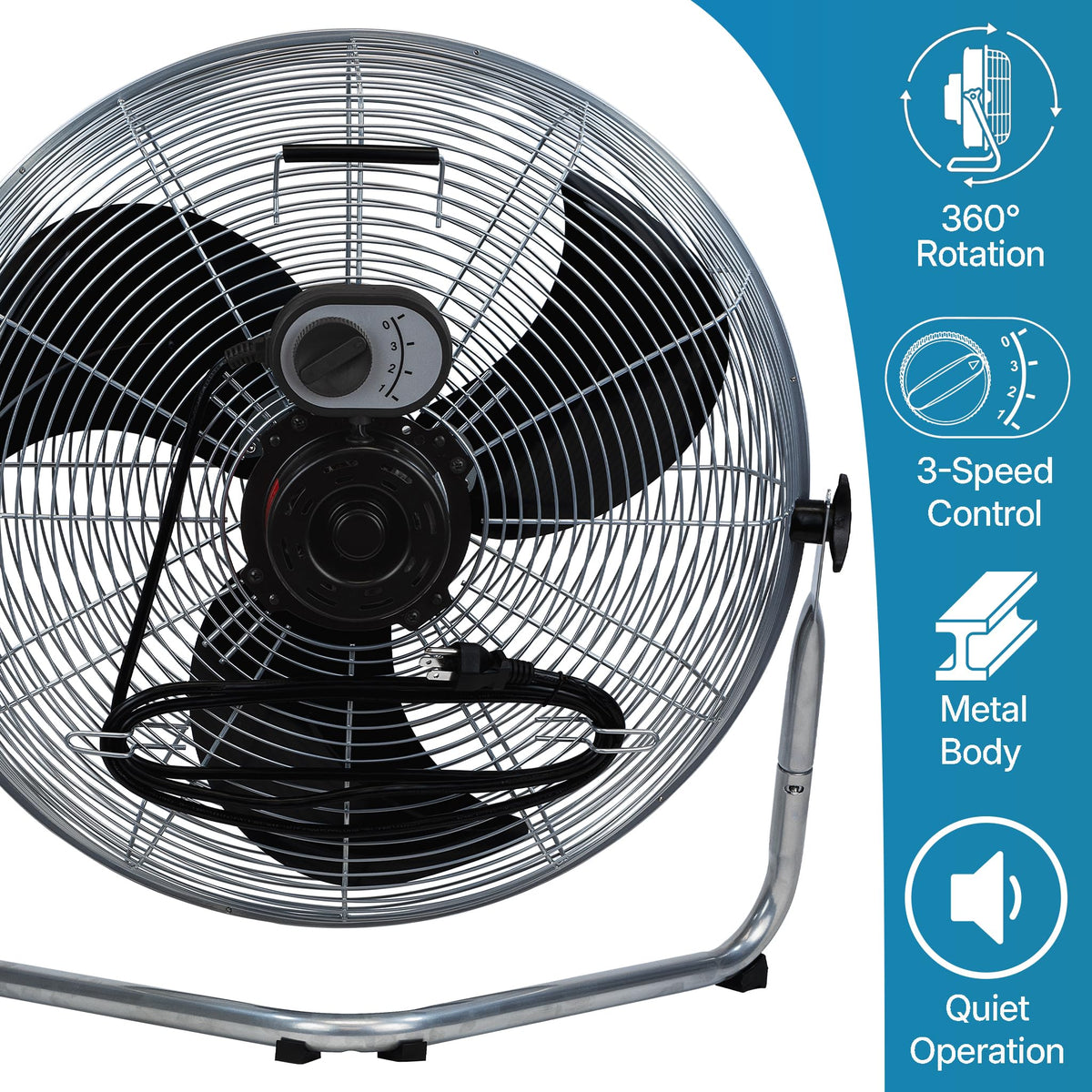 Blue 20 Inch High Velocity 4600 CFM 3 Speed Floor Fan E2562