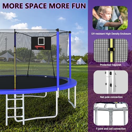 12FT 14FT 15FT 16FT Trampoline with Basketball Hoop, Ladder and Safety Enclosure Net S232869