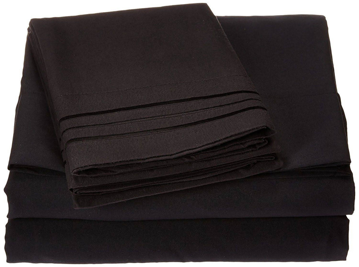 1500 Thread Count 4-Piece Bed Sheet Set Queen Deep Pockets Black X5907