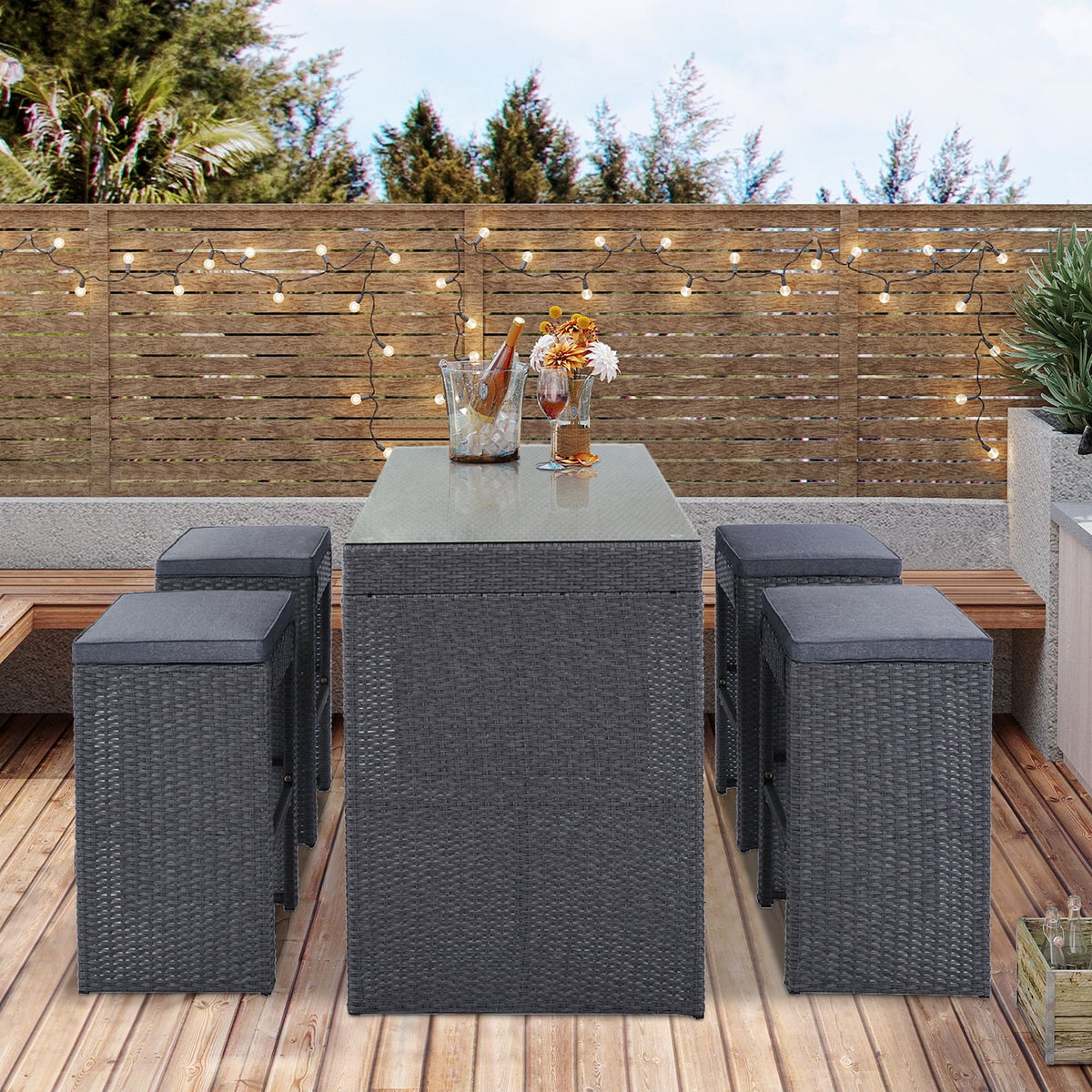 5 Pieces All-Weather Wicker Patio Dining Table Set T3597